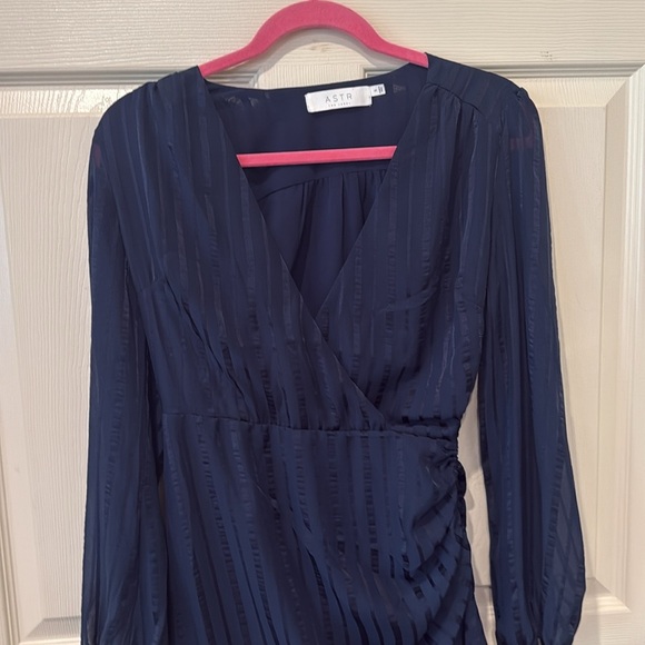 Astr navy striped ruffle dress, small - Picture 3 of 9